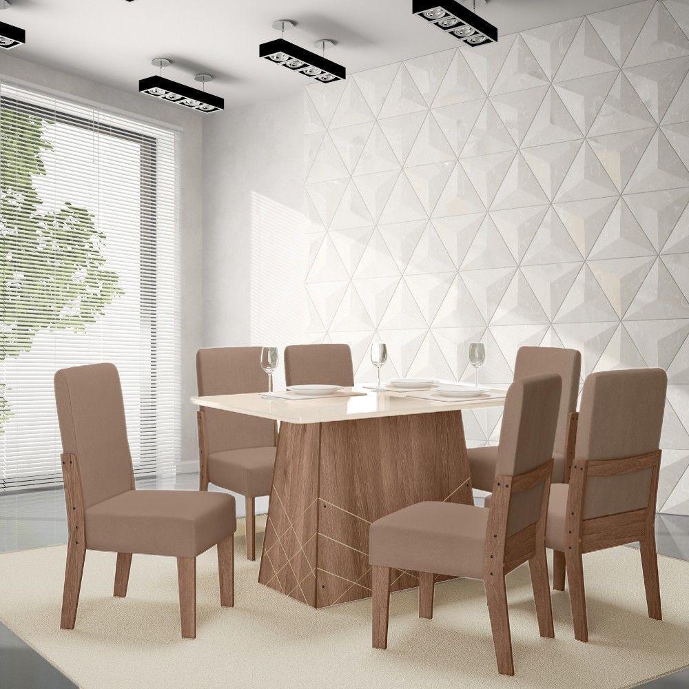 Conjunto Sala De Jantar Gaia 1,35 Com 6 Cadeiras Amêndoa 73B - 1