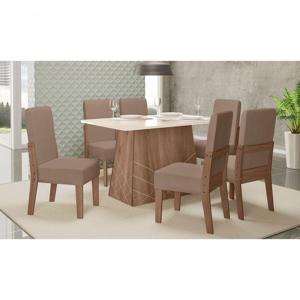 Conjunto Sala De Jantar Gaia 1,35 Com 6 Cadeiras Amêndoa 73B - 6