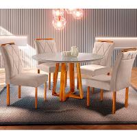 Conjunto Sala De Jantar Natalle 4 Lugares Mesa Redonda 1,2m E 4 Cadeiras Moveis Mix Mel/off White/ Bege Areia - 1