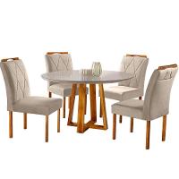 Conjunto Sala De Jantar Natalle 4 Lugares Mesa Redonda 1,2m E 4 Cadeiras Moveis Mix Mel/off White/ Bege Areia - 10
