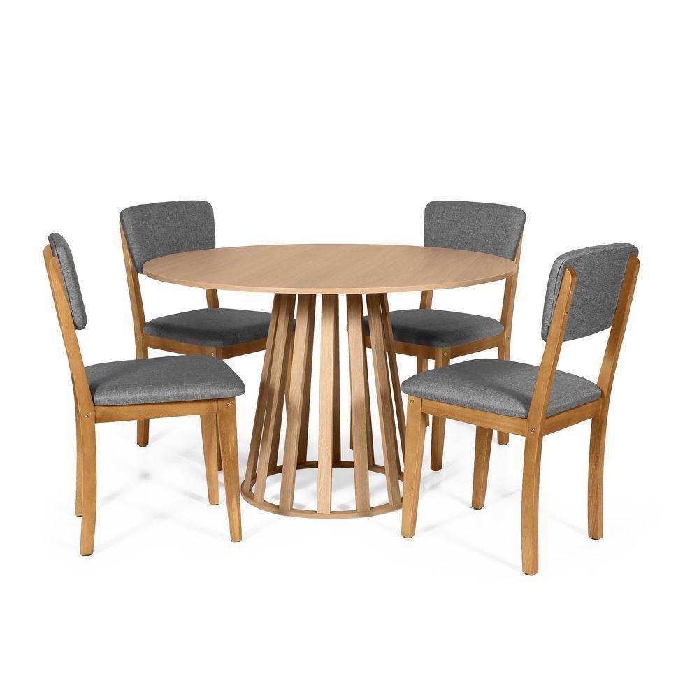 Mesa De Jantar Redonda Gabi Jade Com 4 Cadeiras Estofadas Ella Cinza Escuro - 1