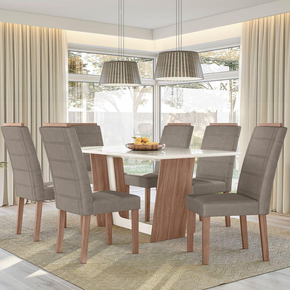 Conjunto Sala De Jantar 1,56 Com 6 Cadeiras Amêndoa 01A - 1