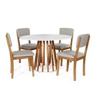 Mesa De Jantar Redonda Gabi Nat/bran Com 4 Cadeiras Estofadas Ella Cinza Claro - 1
