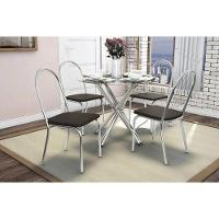 Kit Mesa Volga C- Tampo Vidro 95cm + 4 Cadeiras Noruega Cromado Courano Marrom - 1