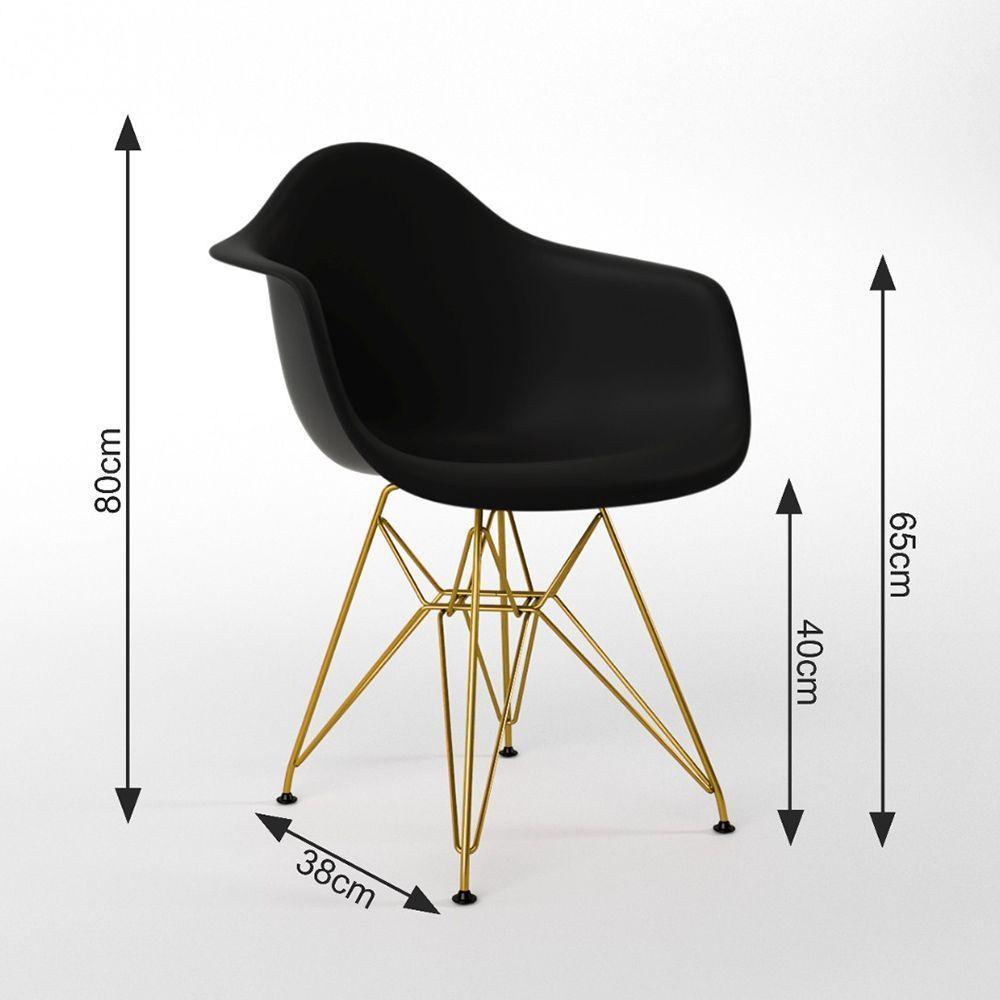 Mesa Jantar Redonda 90Cm Amêndoa Clips 3 Pés Com 4 Poltronas Pretas Base Dourado Marrom - 2