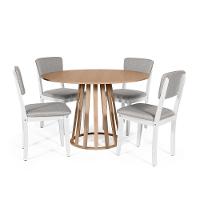 Mesa De Jantar Redonda Gabi Jade Com 4 Cadeiras Estofadas Ella Branco/cinza Claro - 1