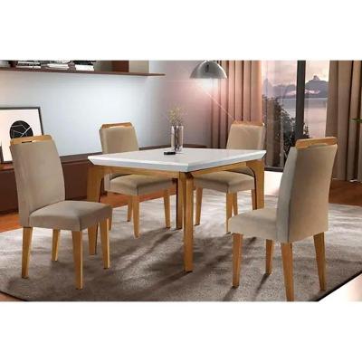 Kit Mesa Londrina Tampo Vidro 120cm + 4 Cadeiras Imbuia Linho Turim