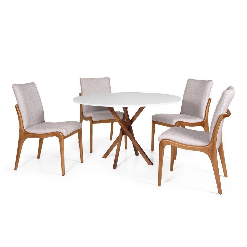 Conjunto Mesa De Jantar Redonda 120cm June Branca Com 4 Cadeiras Garbo Cinza Claro - 1