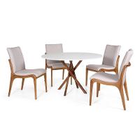 Conjunto Mesa De Jantar Redonda 120cm June Branca Com 4 Cadeiras Garbo Cinza Claro - 1