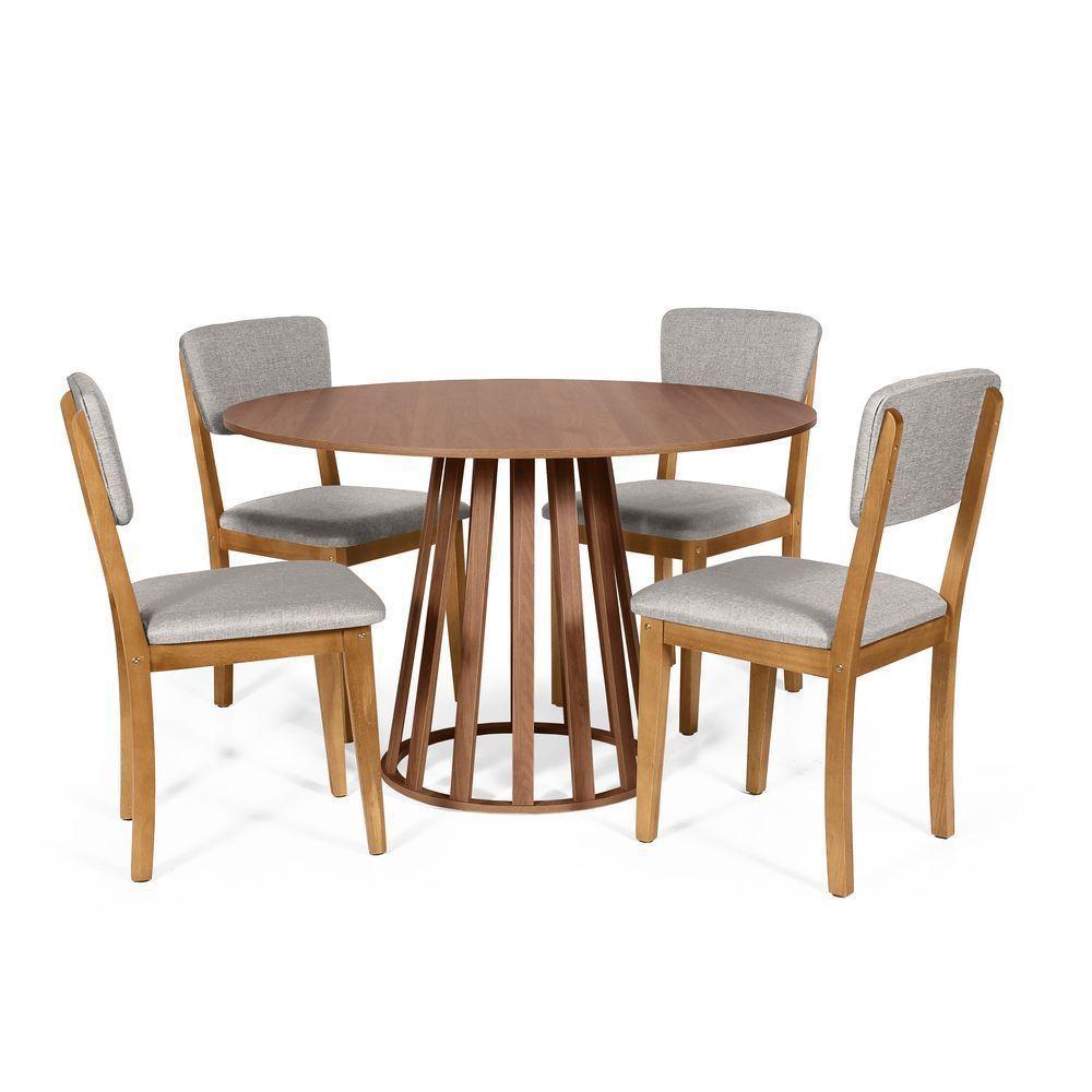 Mesa De Jantar Redonda Gabi Noronha Com 4 Cadeiras Estofadas Ella Cinza Claro - 1