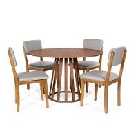 Mesa De Jantar Redonda Gabi Noronha Com 4 Cadeiras Estofadas Ella Cinza Claro - 1