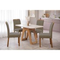 Conjunto: Mesa Sala Jantar Carol c/ Tampo Madeirado c/ Vidro 130cm + 4 Cadeiras Juliana Nature/Off White/Madeira/Joli - Cimol - 1