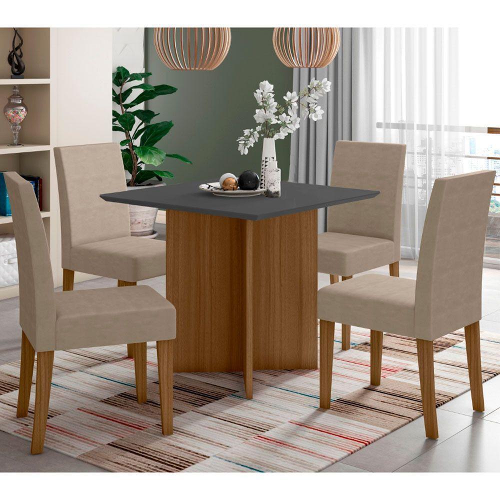 Conjunto Sala De Jantar Quadrada Mesa Helo 90cm E 04 Cadeiras Josi Carvalho Com Grafite - 1