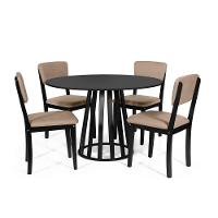 Mesa De Jantar Redonda Gabi Preta Com 4 Cadeiras Estofadas Ella Preto/marrom Claro - 1