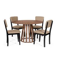 Mesa De Jantar Redonda Gabi Noronha Com 4 Cadeiras Estofadas Ella Preto/marrom Claro - 1