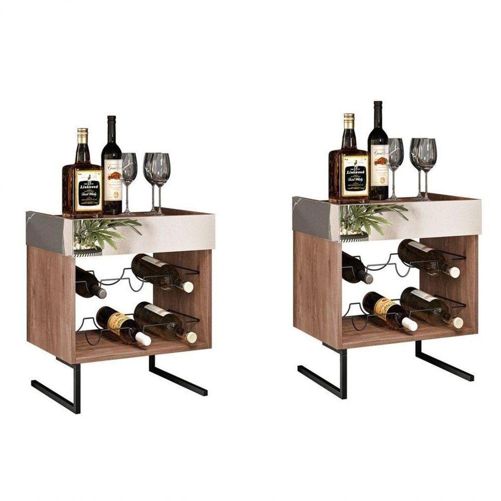 Conjunto 2 Adegas Espelhadas 6 Garrafas Com Pés Metálicos Demolição/preto - 1