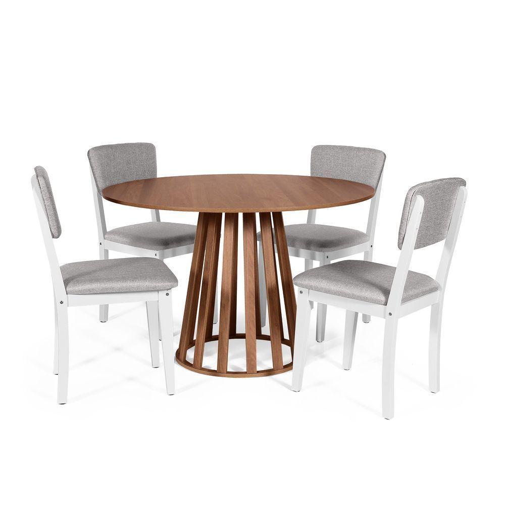 Mesa De Jantar Redonda Gabi Noronha Com 4 Cadeiras Estofadas Ella Branco/cinza Claro - 1