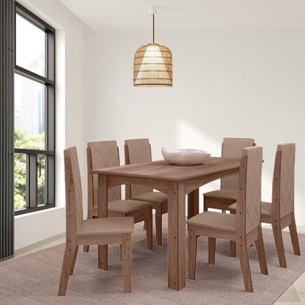 Conjunto Sala De Jantar 1,56 Com 6 Cadeiras Amêndoa 73B - 1