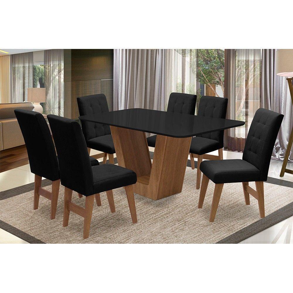 Mesa Safira Com 6 Cadeiras 160cm Cedro/preto/preto - 2