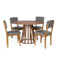Mesa De Jantar Redonda Gabi Noronha Com 4 Cadeiras Estofadas Ella Cinza Escuro - 1