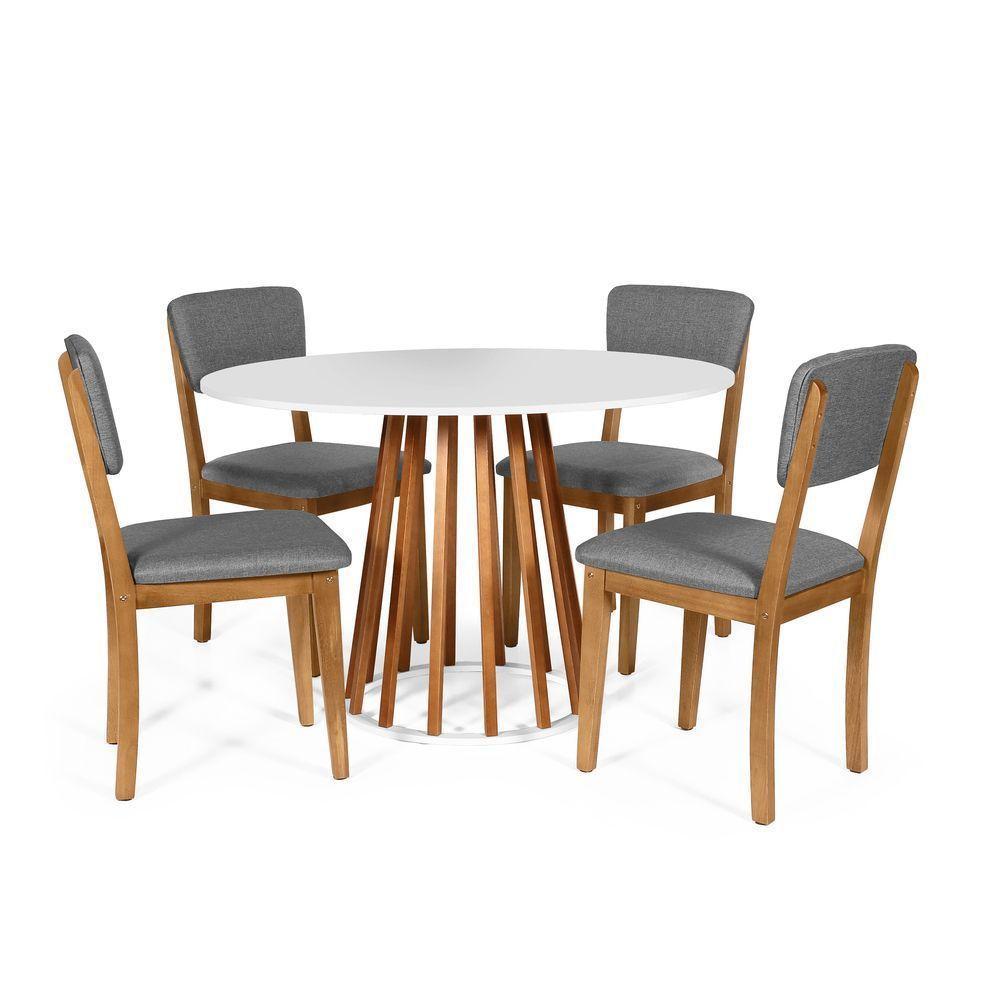 Mesa De Jantar Redonda Gabi Nat/bran Com 4 Cadeiras Estofadas Ella Cinza Escuro - 1