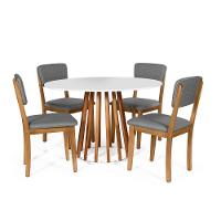 Mesa De Jantar Redonda Gabi Nat/bran Com 4 Cadeiras Estofadas Ella Cinza Escuro - 1