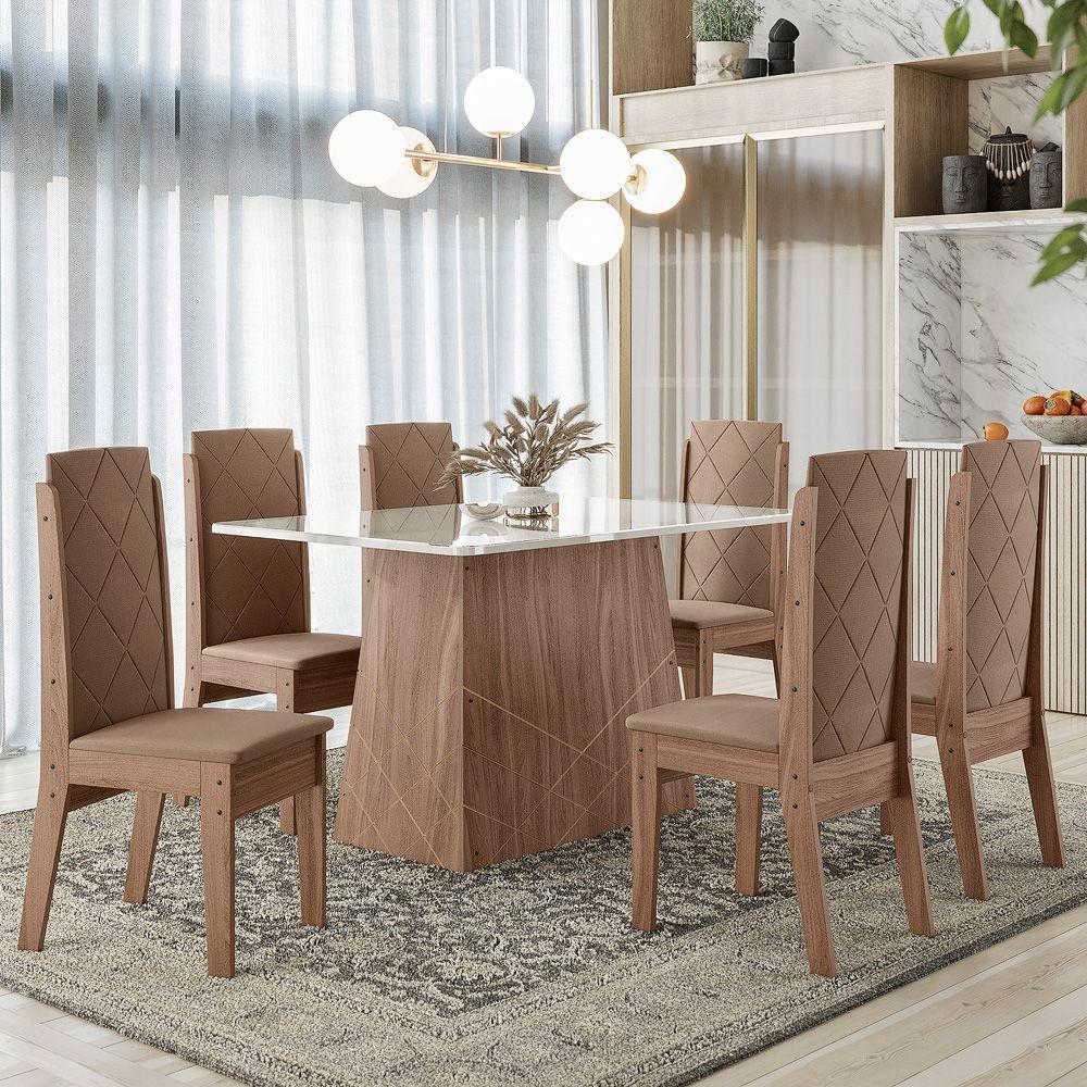 Conjunto De Sala De Jantar 1,35 Com 6 Cadeiras Amêndoa 73B - 1