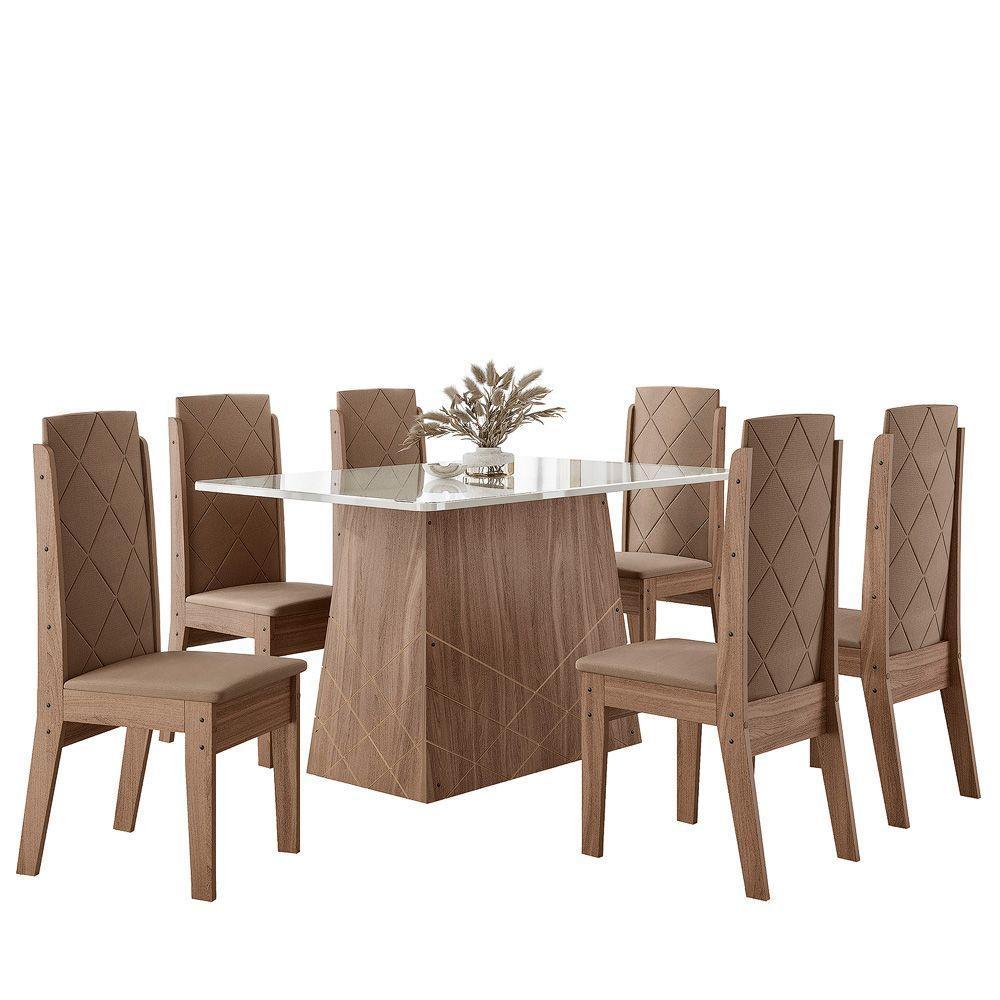 Conjunto De Sala De Jantar 1,35 Com 6 Cadeiras Amêndoa 73B - 4