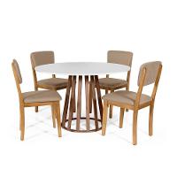 Mesa De Jantar Redonda Gabi Bran/nor Com 4 Cadeiras Estofadas Ella Marrom Claro - 1