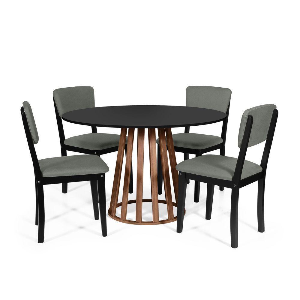 Mesa De Jantar Redonda Gabi Pret/nor Com 4 Cadeiras Estofadas Ella Preto/cinza - 1