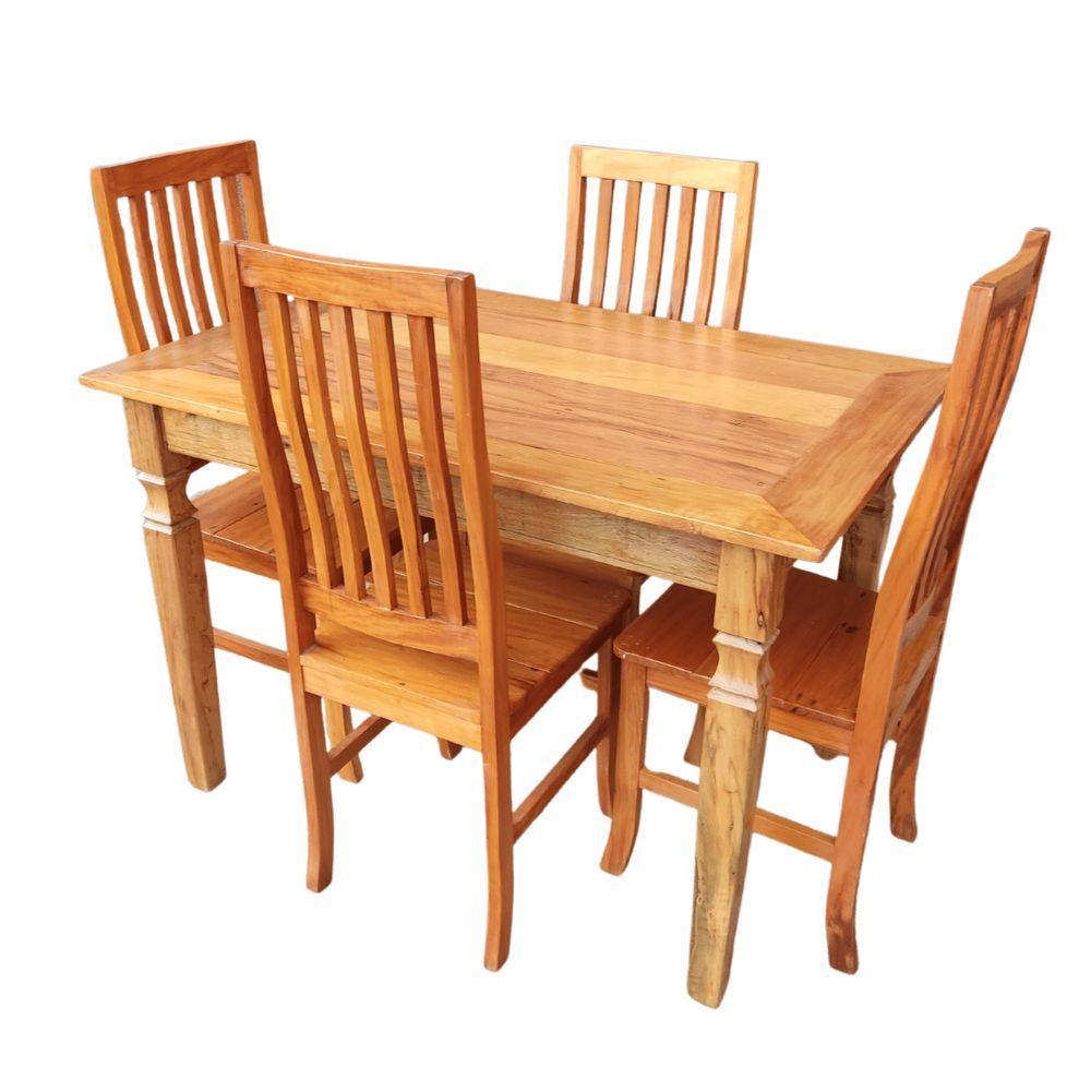 Mesa De Jantar Madeira De Demolição 1,20x 0,80 Com 4 Cadeiras Anatômico Alta Sudeste Rustico - 1