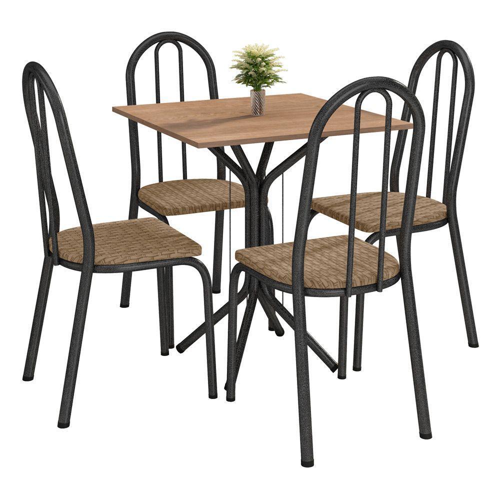 Conjunto De Mesa Com 4 Cadeiras Preto Fosco Tampo Nature - 1