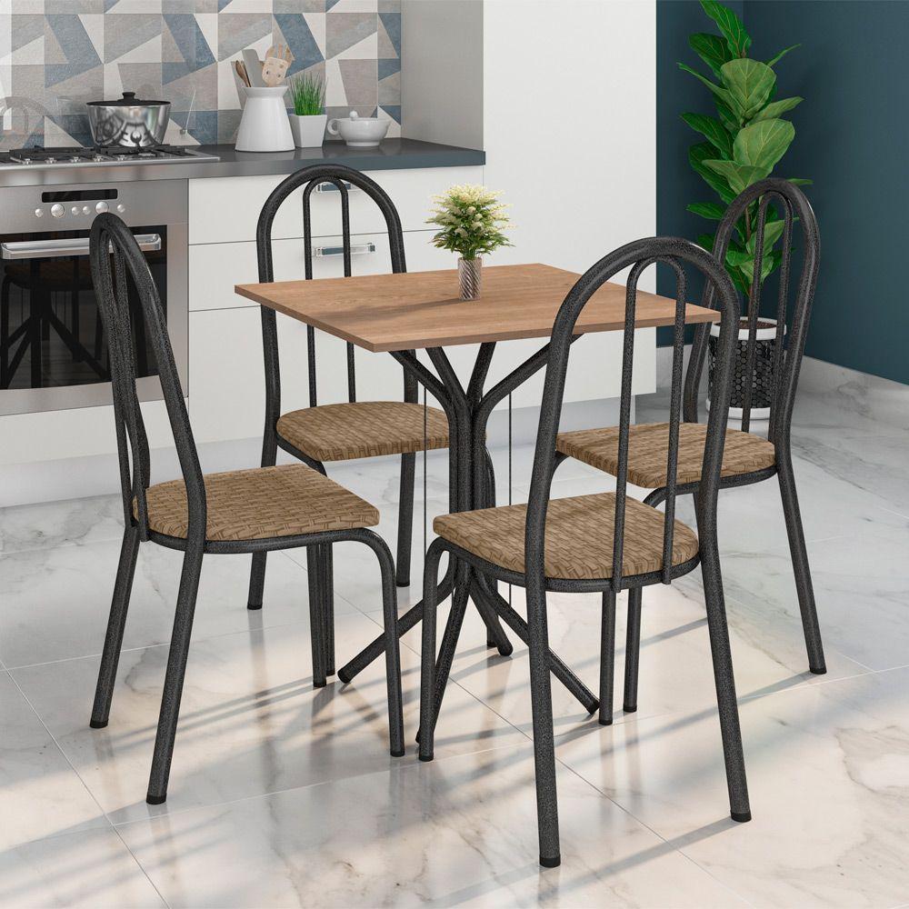 Conjunto De Mesa Com 4 Cadeiras Preto Fosco Tampo Nature - 2