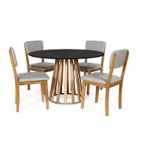 Mesa De Jantar Redonda Gabi Pret/jade Com 4 Cadeiras Estofadas Ella Cinza Claro - 1