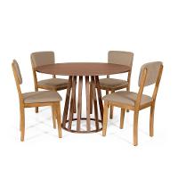 Mesa De Jantar Redonda Gabi Noronha Com 4 Cadeiras Estofadas Ella Marrom Claro - 1