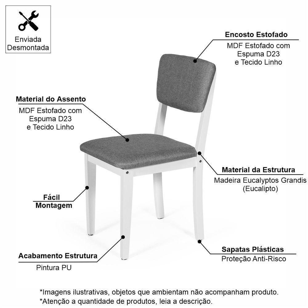 Mesa De Jantar Redonda Gabi Bran/nor Com 4 Cadeiras Estofadas Ella Branco/cinza Escuro - 4