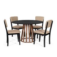 Mesa De Jantar Redonda Gabi Pret/nor Com 4 Cadeiras Estofadas Ella Preto/bege - 1