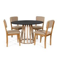 Mesa De Jantar Redonda Gabi Pret/jade Com 4 Cadeiras Estofadas Ella Bege - 1