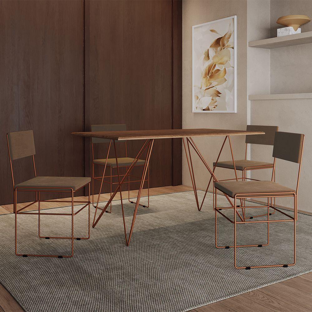 Mesa Jantar Amêndoa Com 4 Cadeiras Marrom E Cobre Marrom - 1