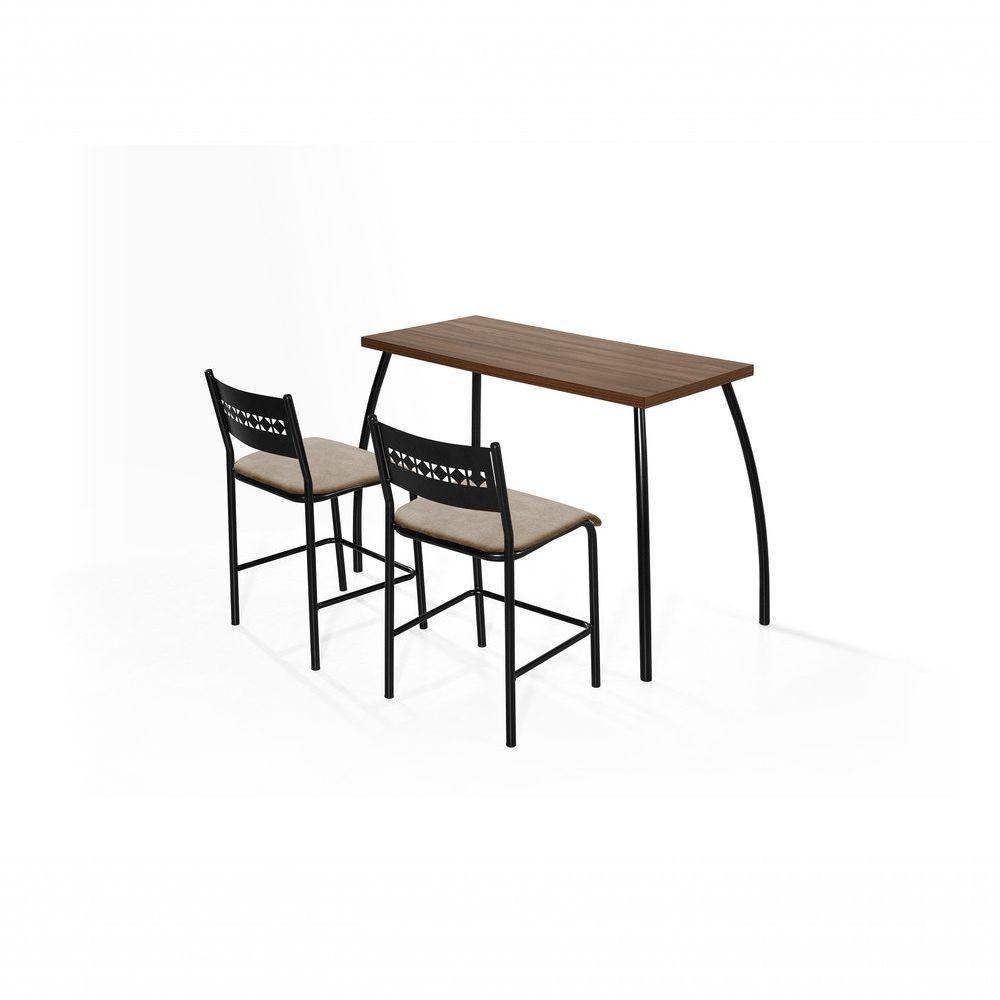 Conjunto Mesa E 2 Banquetas Em Aço Preto C/ Tampo Mdp Nogal - 1