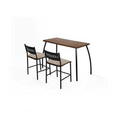 Conjunto Mesa E 2 Banquetas Em Aço Preto C/ Tampo Mdp Nogal