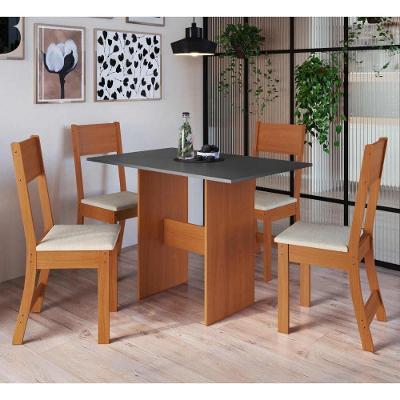 Conjunto Mesa De Jantar 4cadeiras Indekes Freijó cinza