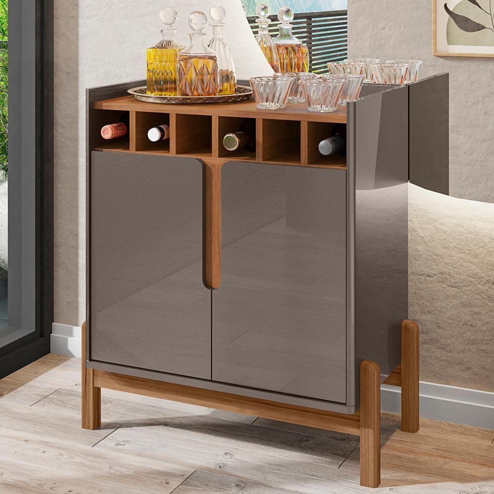 Barzinho c/2Pts Adega p/Sala De Jantar Cinza Perola Cedro - 9