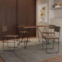 Mesa Jantar Amêndoa Com 4 Cadeiras Marrom E Preta Marrom - 1