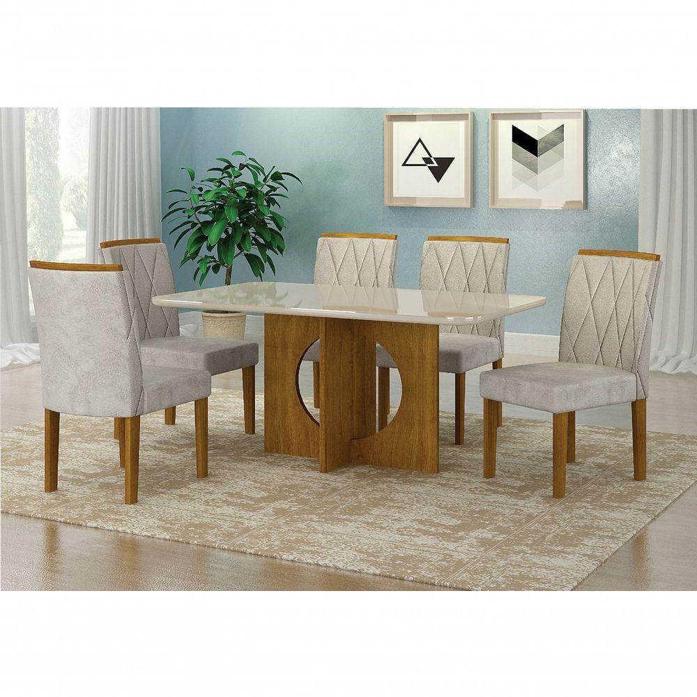 Mesa Para 06 Cadeiras Tampo Copo Vidro/mdf 160cm Lorena - 2