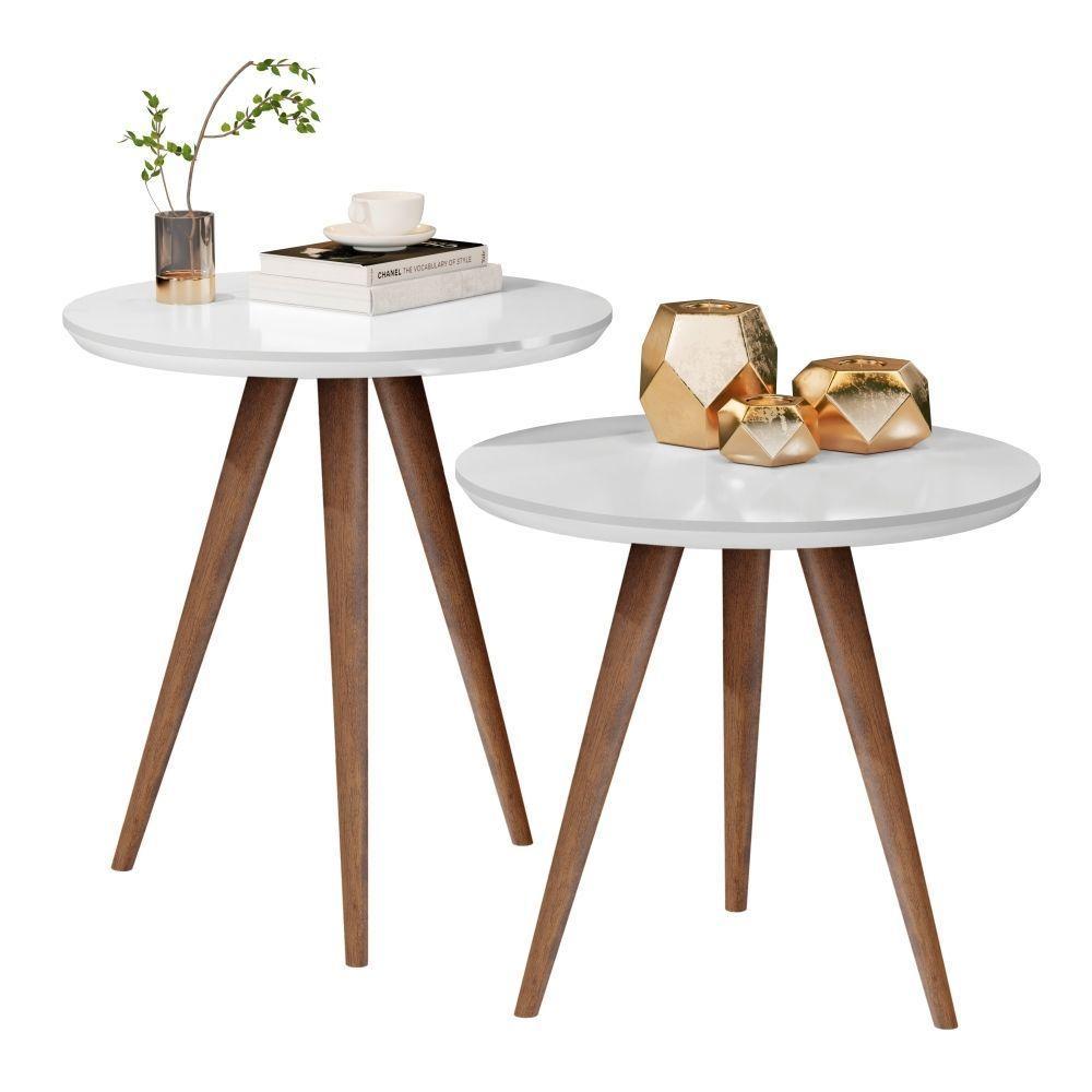 Conjunto Mesa Retrô Lateral E Apoio Sala De Estar Branco - 2