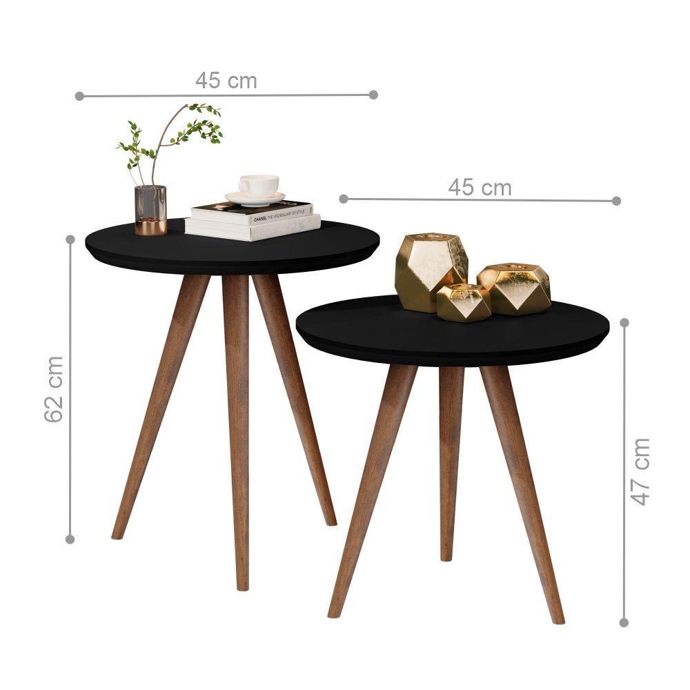 Conjunto Mesa Retrô Lateral E Apoio Preto Fosco - 5
