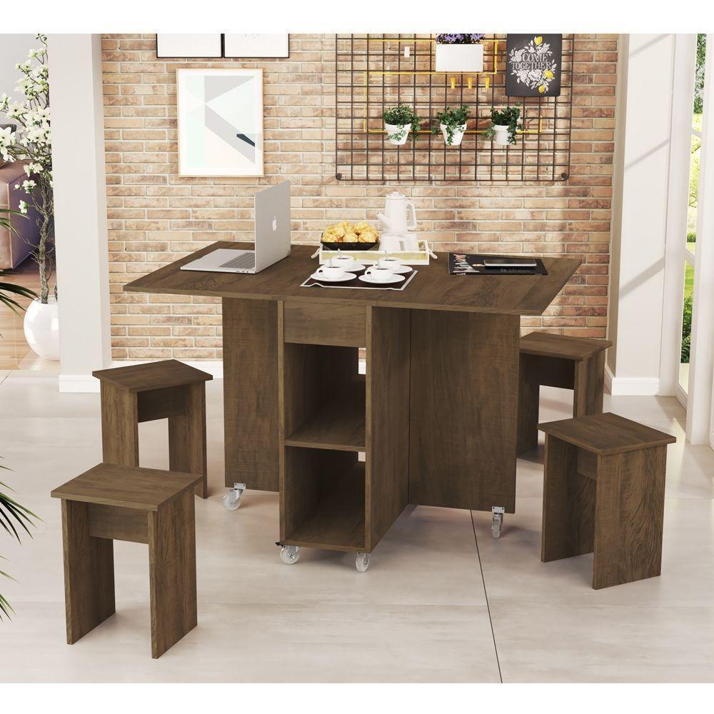 Mesa Bancada Dobrável Carlos Com Bancos Castanho - 1