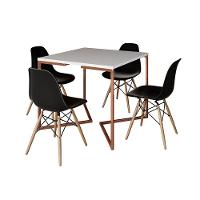Mesa Industrial Jantar Quadrada Branca 90X90Cm Base Cobre V Com 4 Cadeiras Pretas Madei Branco - 6