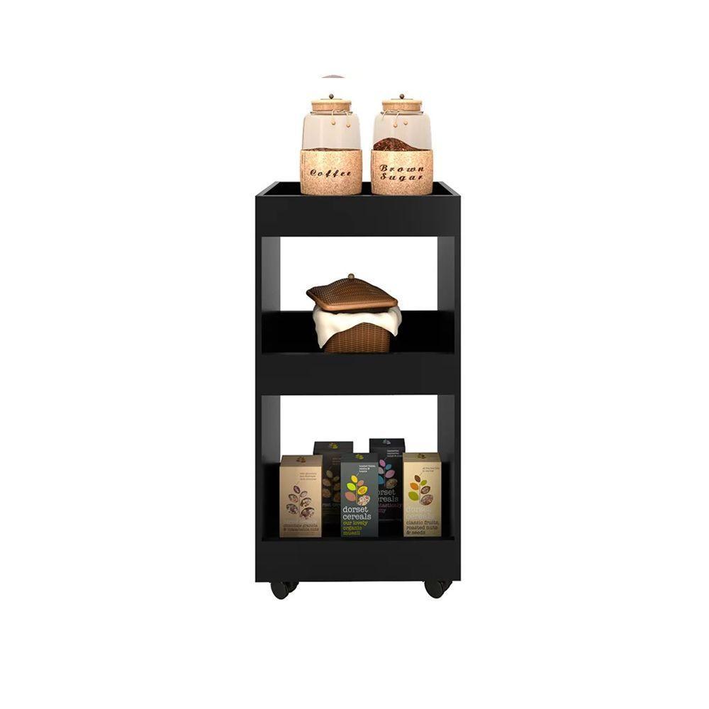 Adega Multiuso Seul 03 Prateleiras Preto Com Rodízios - 1